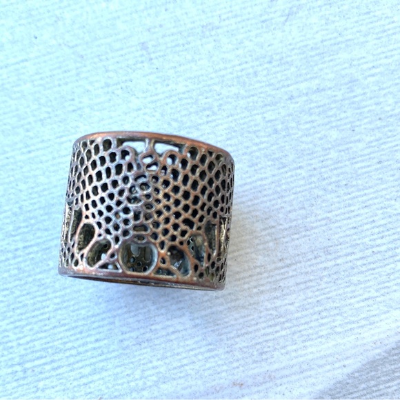 Free people ring patina copper wide band boho vintage jewelry metal cut out gold - Picture 3 of 9